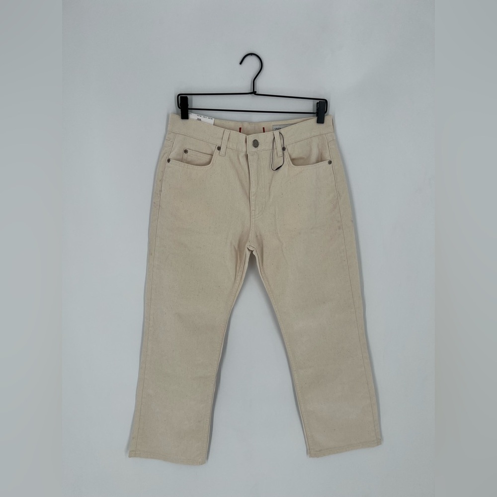 Zara The Low Rise Straight Leg Speckled Jeans In Flocked Ecru